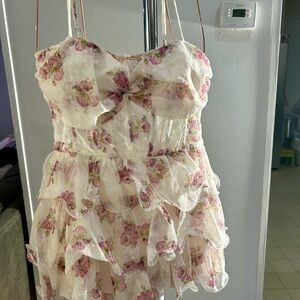Fashion Nova Floral Mini Dress - Pink and Cream